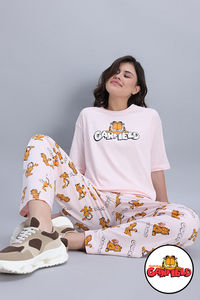 Zivame Garfield Knit Cotton Pyjama Set - Pink Dogwood — thumbnail 2